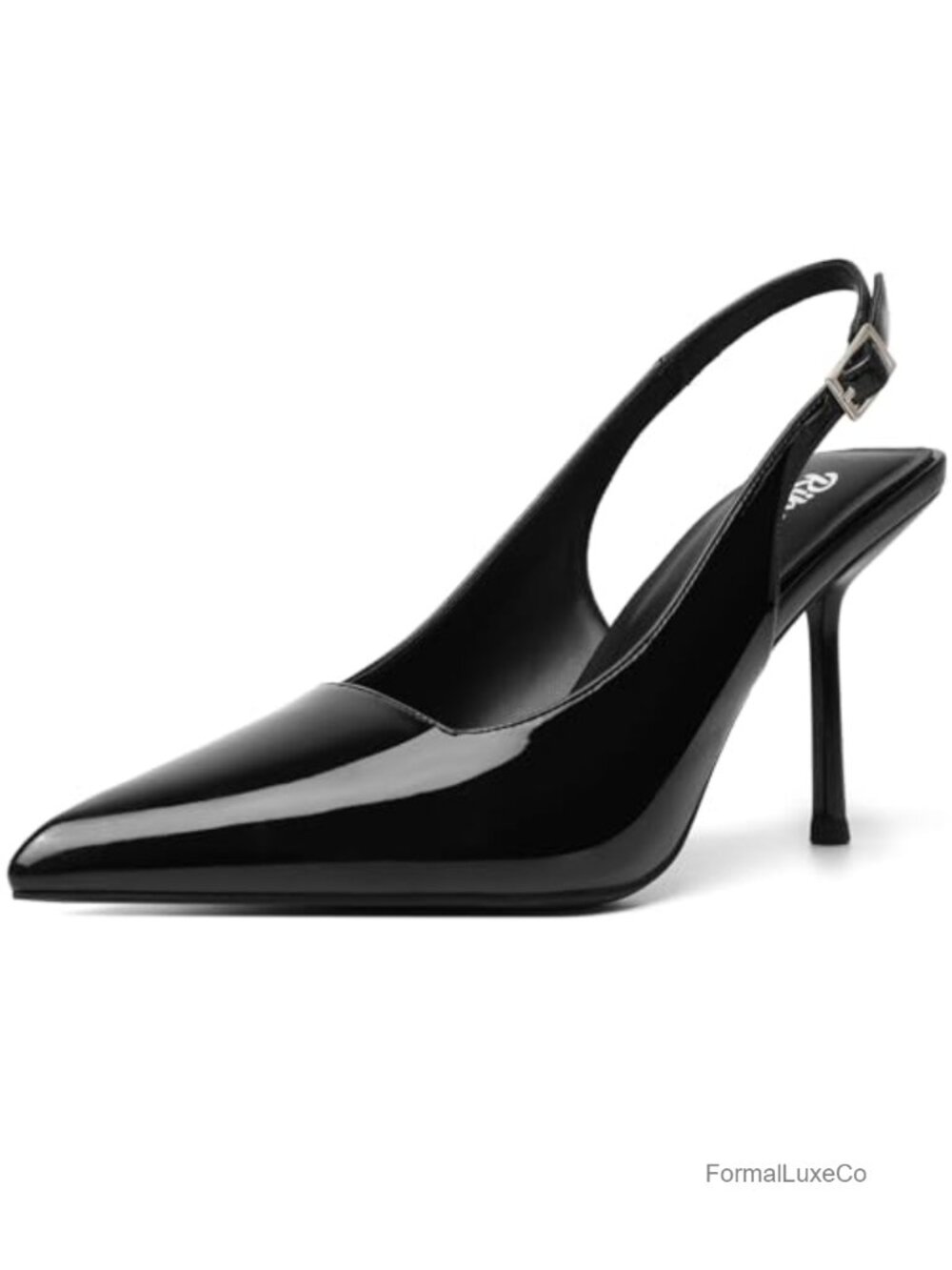 RIBONGZ Slingback Pumps 3.54in Pointed Closed Toe PU High Heels for Wedding